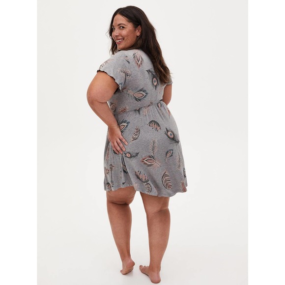 Gray Feather Print Sleep Dress - Picture 6 of 11